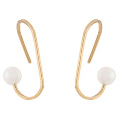 18-Karat Yellow Gold Freshwater Pearls Forging Line Paper Clip Fine Earrings