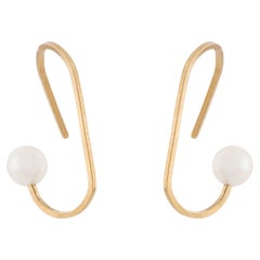 18-Karat Yellow Gold Freshwater Pearls Forging Line Paper Clip Fine Earrings