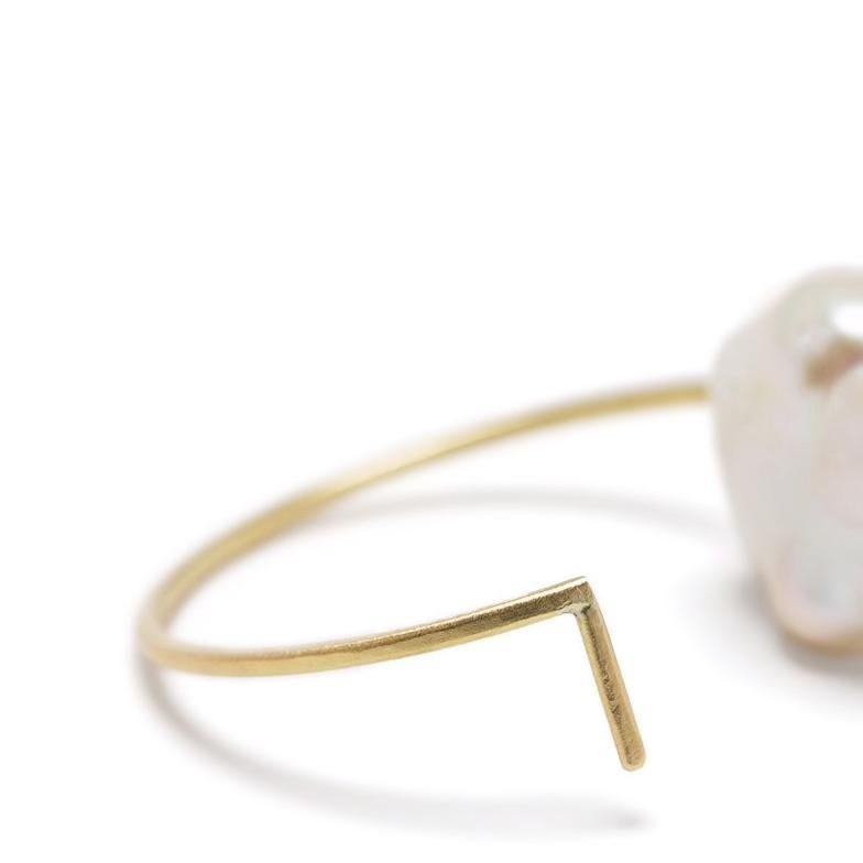 Uncut 18-Karat Yellow Gold Freshwater Pearls Forging Long Earrings For Sale