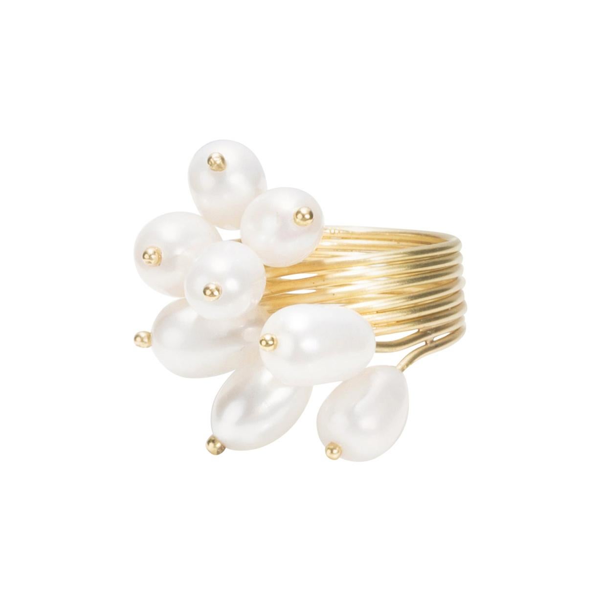 Ambroise Degenève's Unique 18k Gold, Freshwater Pearls, Silver 750 Roseaux Ring For Sale