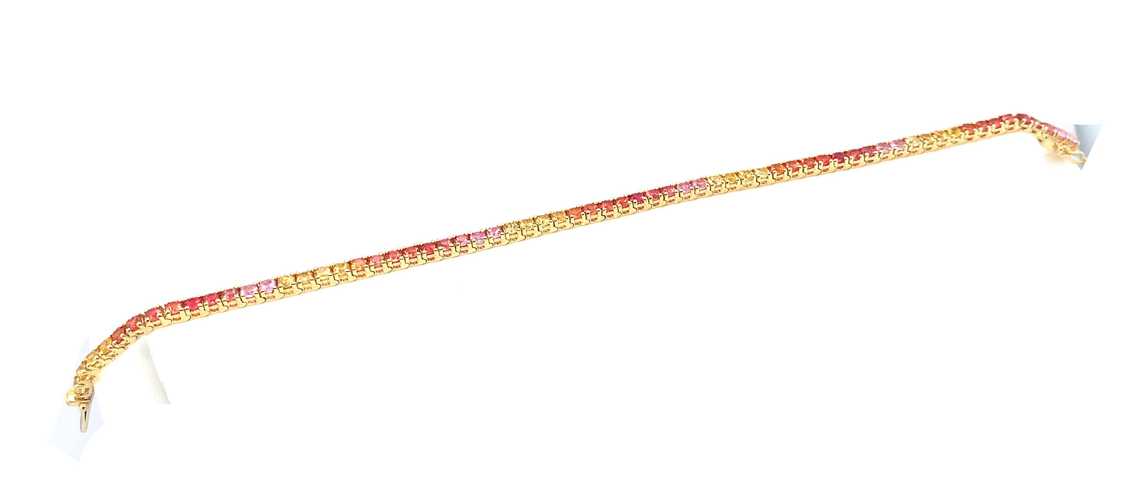 18 Karat Yellow Gold Garavelli Sunshine Tones Rainbow Sapphires Tennis Bracelet For Sale 1