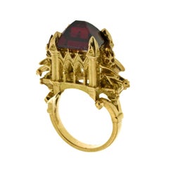 18 Karat Yellow Gold Garnet and Citrine Cathedral Ring