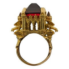 18 Karat Yellow Gold Garnet and Citrine Cathedral Ring
