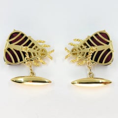 18 Karat Yellow Gold, Garnet, and Diamond Vintage Beetle Cufflinks