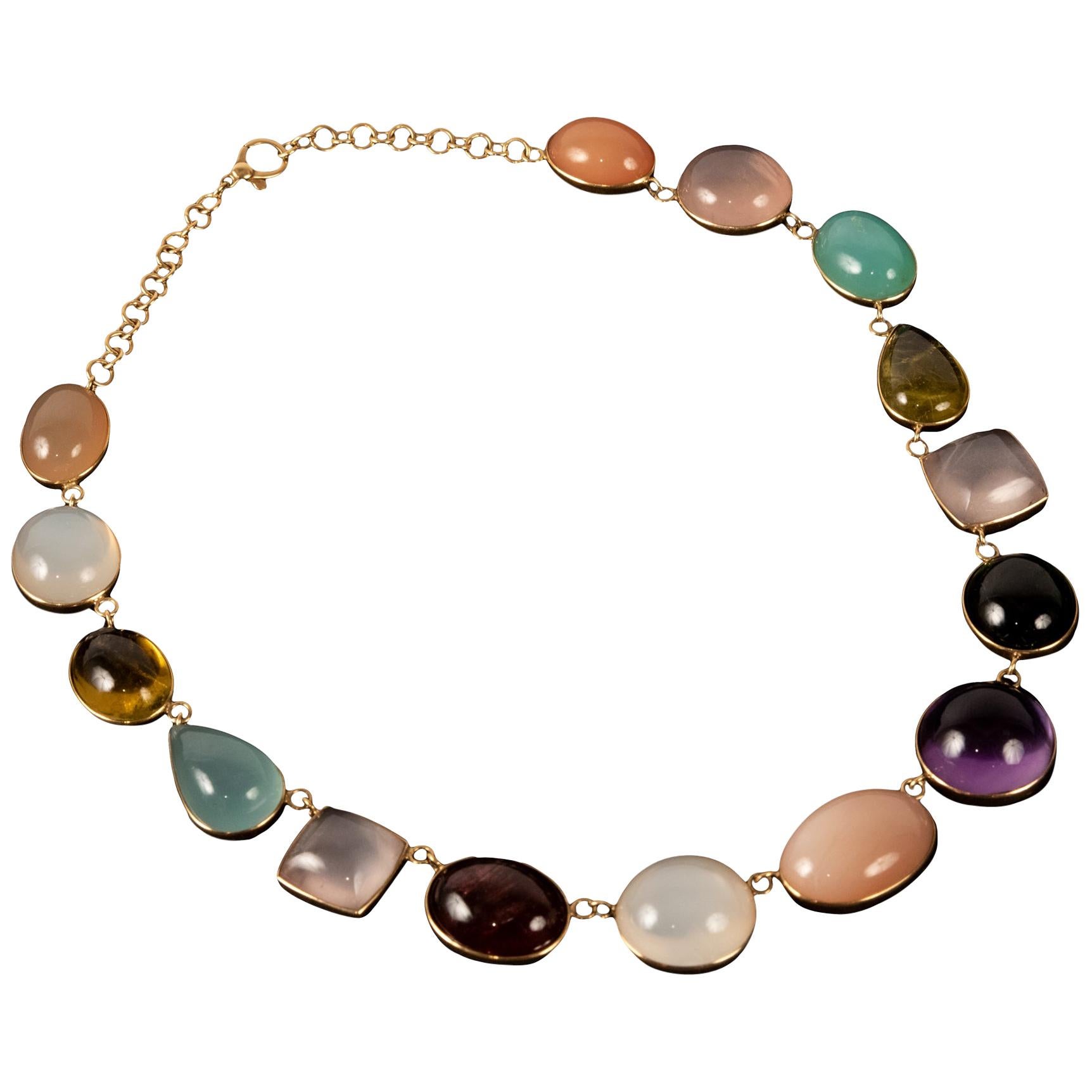 18 Karat Yellow Gold Gem-Set Necklace