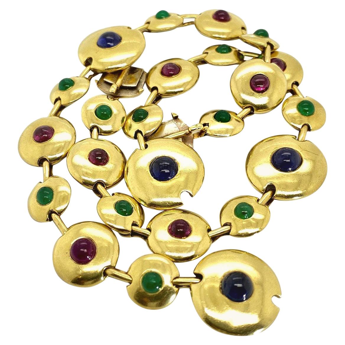 18 Karat Yellow Gold Gemstone Bracelet and Choker Set For Sale