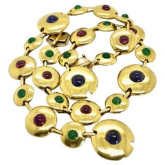 18 Karat Yellow Gold Gemstone Bracelet and Choker Set