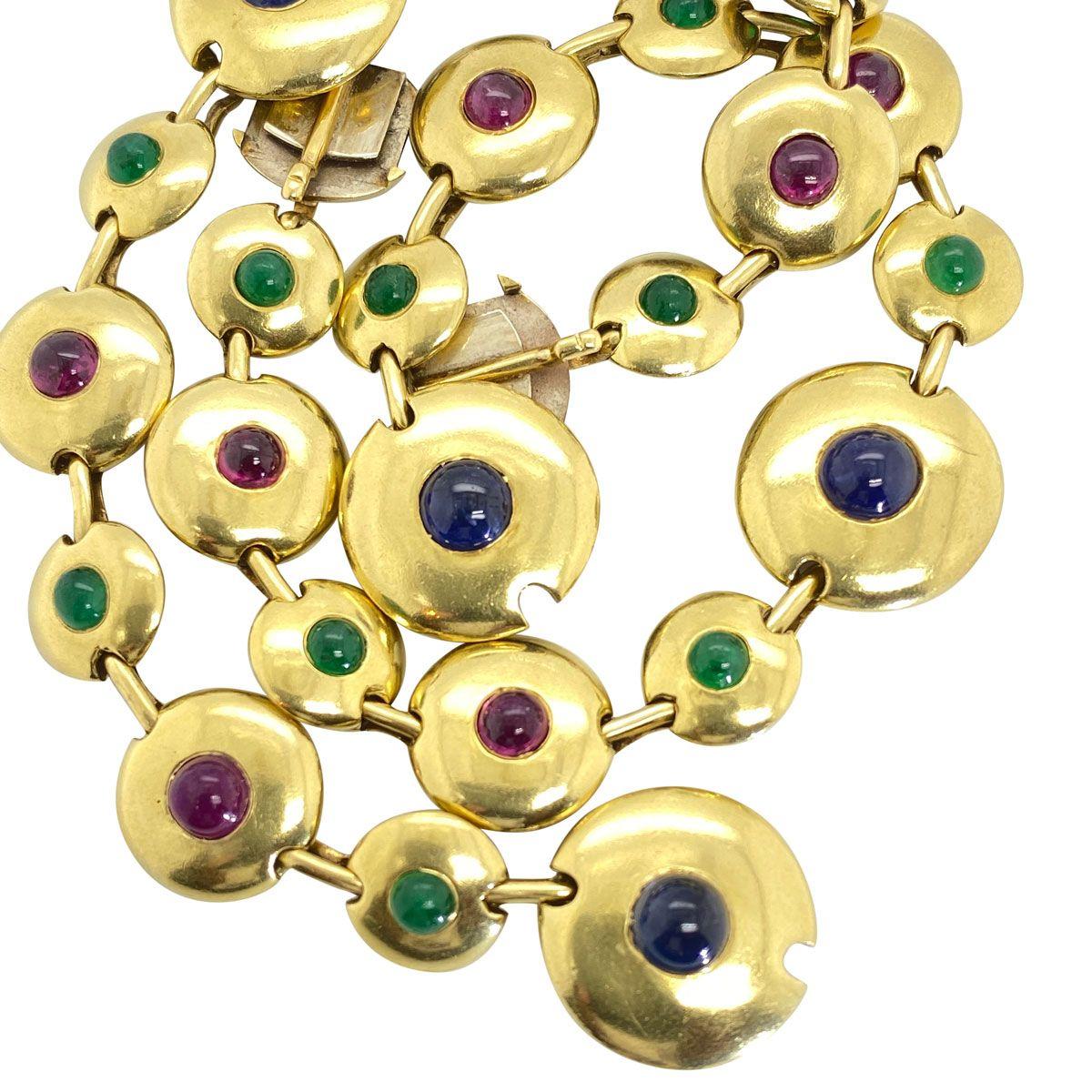 Retro 18 Karat Yellow Gold Gemstone Bracelet and Choker Set For Sale