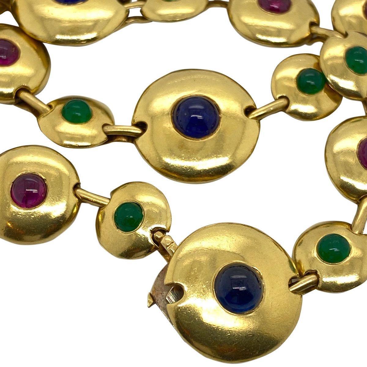 18 Karat Yellow Gold Gemstone Bracelet and Choker Set For Sale 1