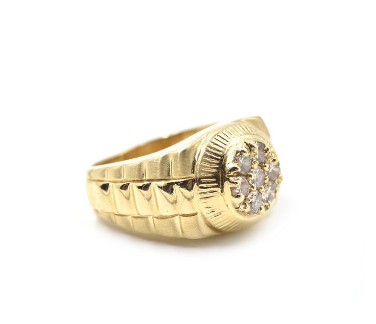 18 Karat Yellow Gold Gents “Rolex” Style Diamond Ring at 1stDibs | rolex  ring 18k gold, rolex ring 18k, rolex style ring