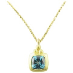 18 Karat Yellow Gold Genuine Blue Topaz Pendant Necklace