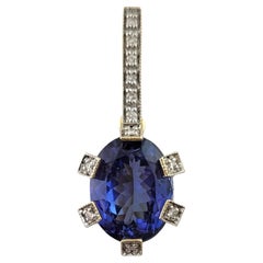 18 Karat Yellow Gold Genuine Tanzanite and Diamond Pendant #16962