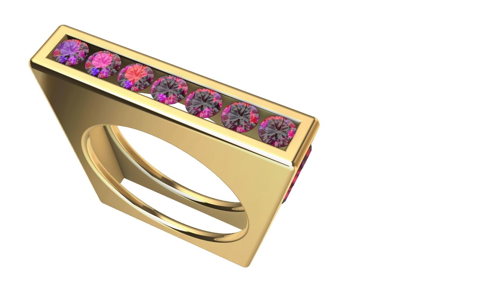 For Sale:  18 Karat Yellow Gold Geo Angled Pink Sapphire Ring 2