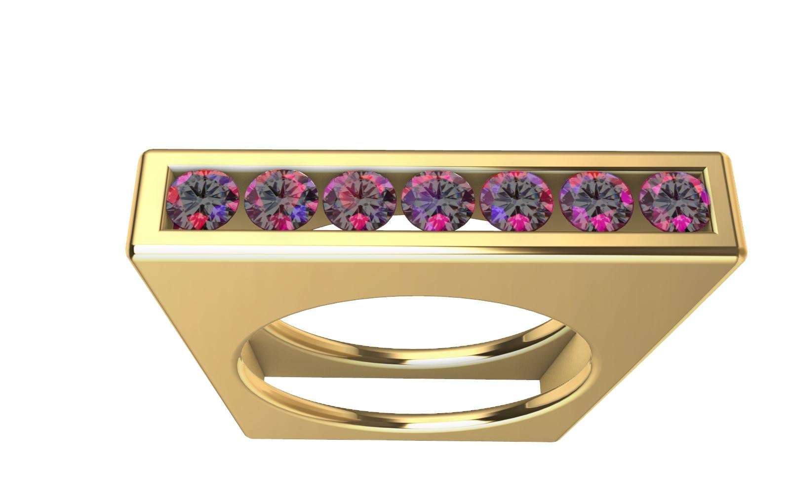 For Sale:  18 Karat Yellow Gold Geo Angled Pink Sapphire Ring 6
