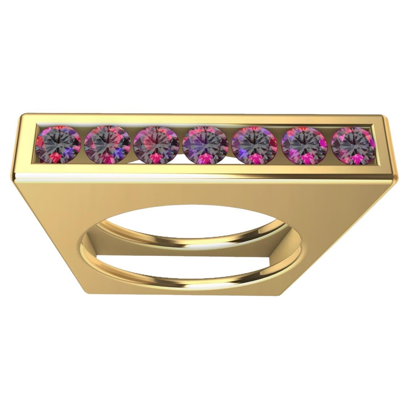 For Sale:  18 Karat Yellow Gold Geo Angled Pink Sapphire Ring
