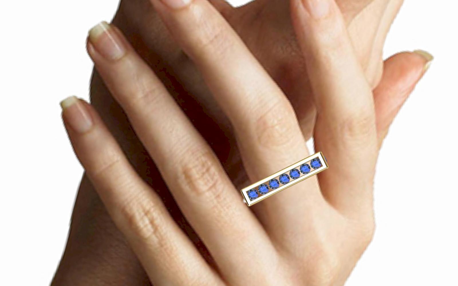 For Sale:  18 Karat Yellow Gold Geometric Angled Blue Sapphire Ring 2