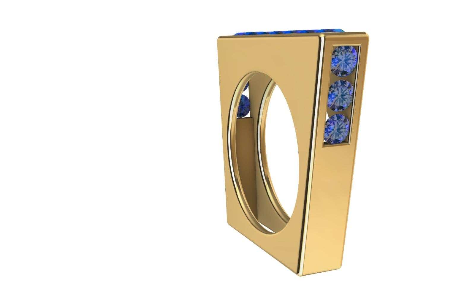 For Sale:  18 Karat Yellow Gold Geometric Angled Blue Sapphire Ring 3