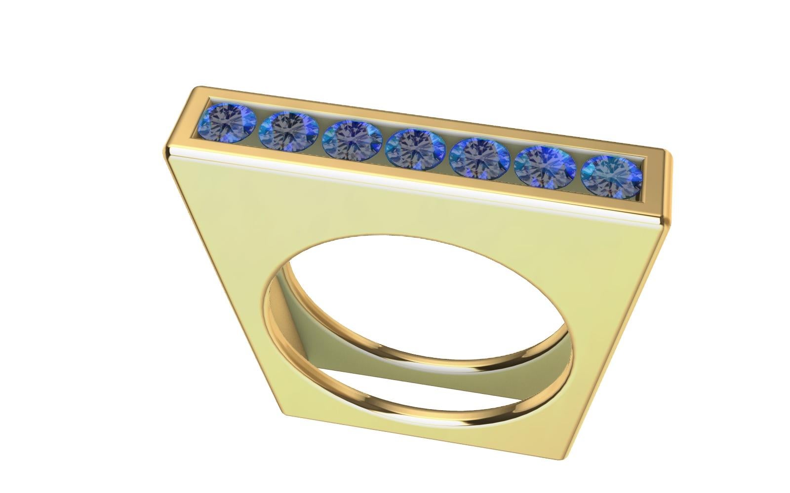 For Sale:  18 Karat Yellow Gold Geometric Angled Blue Sapphire Ring 4