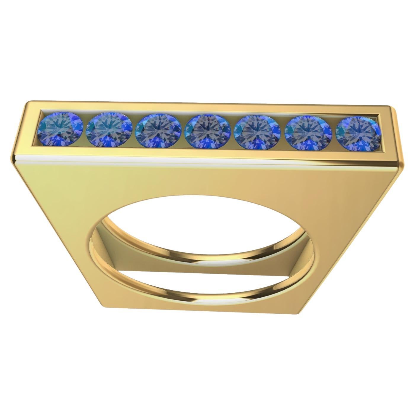 For Sale:  18 Karat Yellow Gold Geometric Angled Blue Sapphire Ring