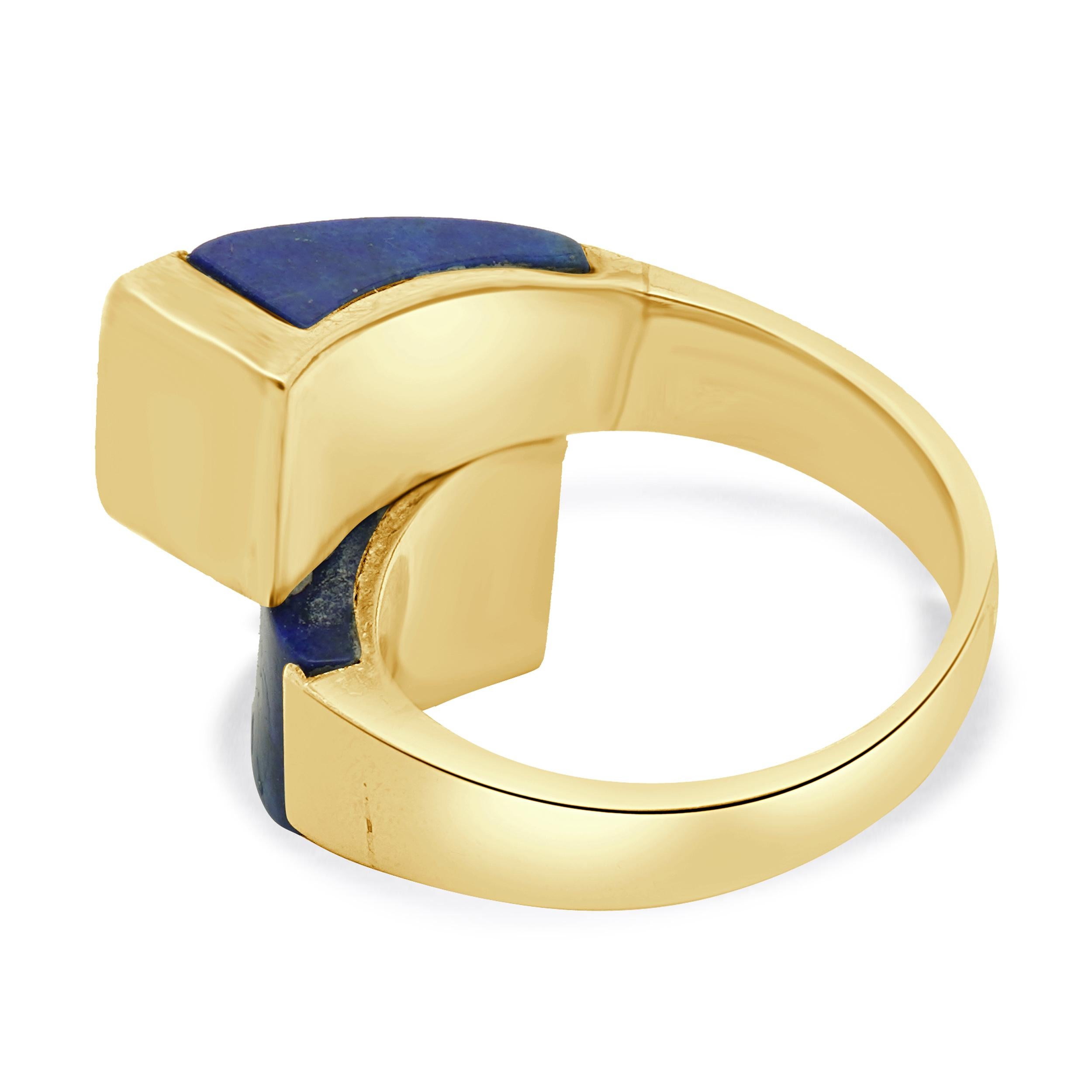 Anillo Geométrico de Lapis y Diamantes en Oro Amarillo de 18 Kilates en Excelente estado para la venta en Scottsdale, AZ