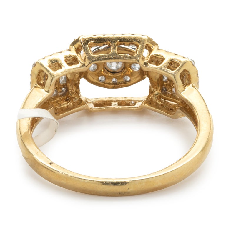 18 Karat Yellow Gold Geometric Pave Diamond Ring For Sale at 1stDibs