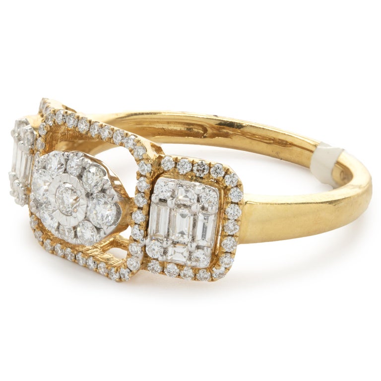 18 Karat Yellow Gold Geometric Pave Diamond Ring For Sale at 1stDibs
