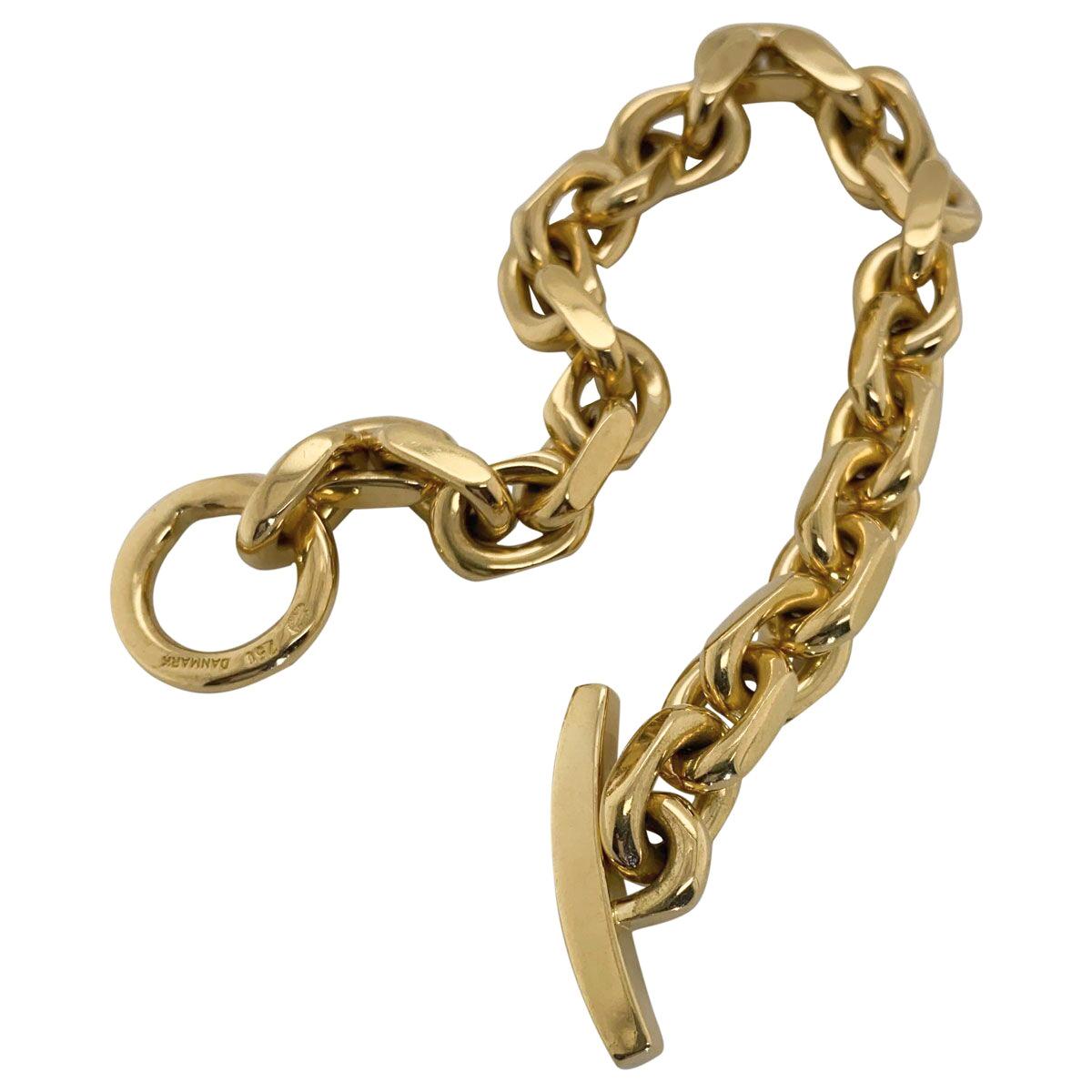 Contemporary 18 Karat Yellow Gold Georg Jensen Flat Link Toggle Bracelet
