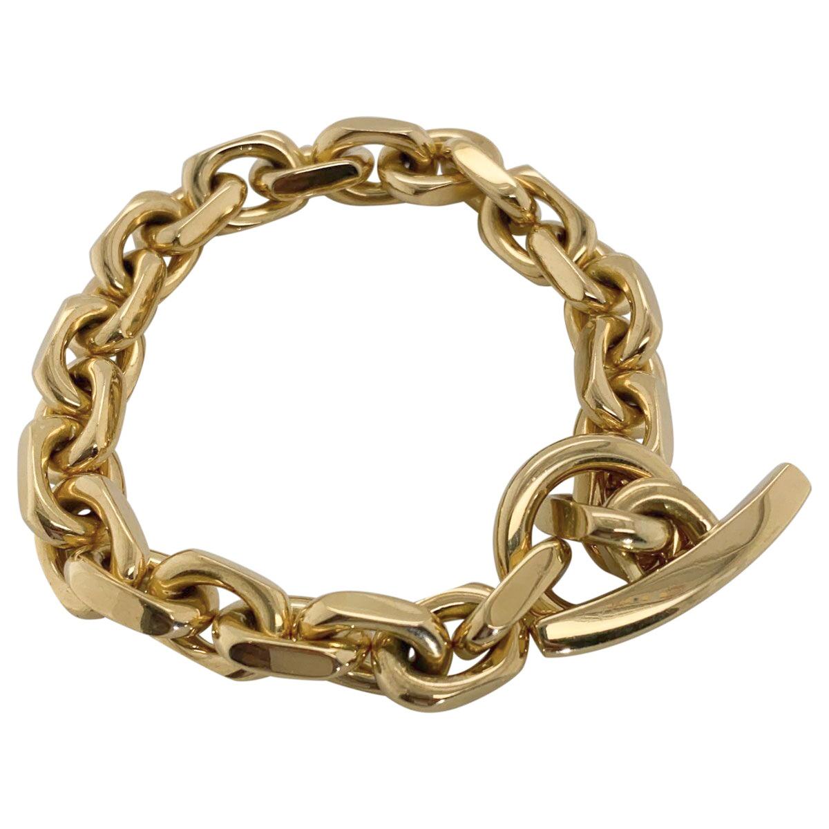 Women's or Men's 18 Karat Yellow Gold Georg Jensen Flat Link Toggle Bracelet