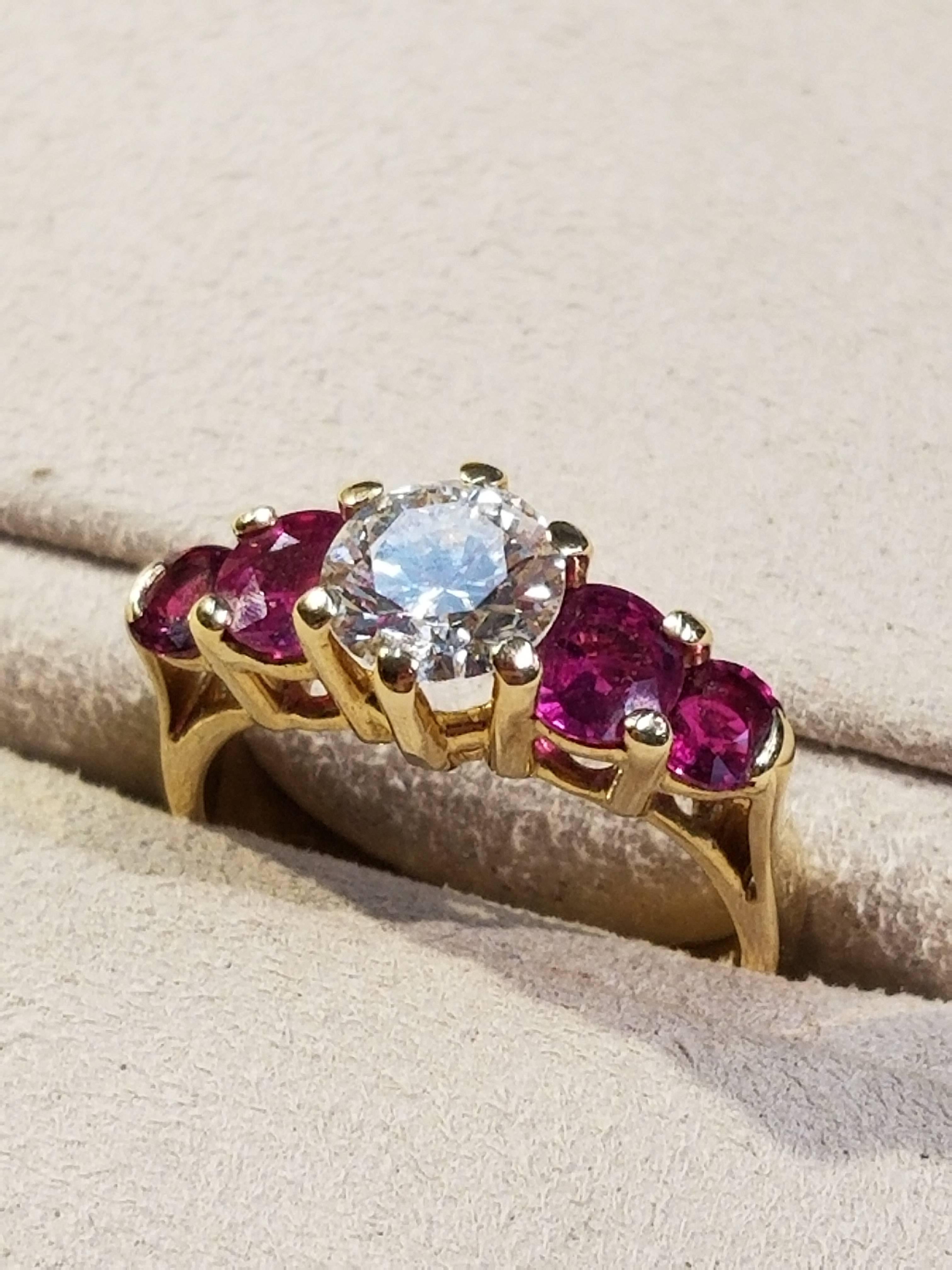 18 Karat Yellow Gold GIA Certified Diamond and Ruby Engagement Ring In Excellent Condition For Sale In Santa Fe, NM