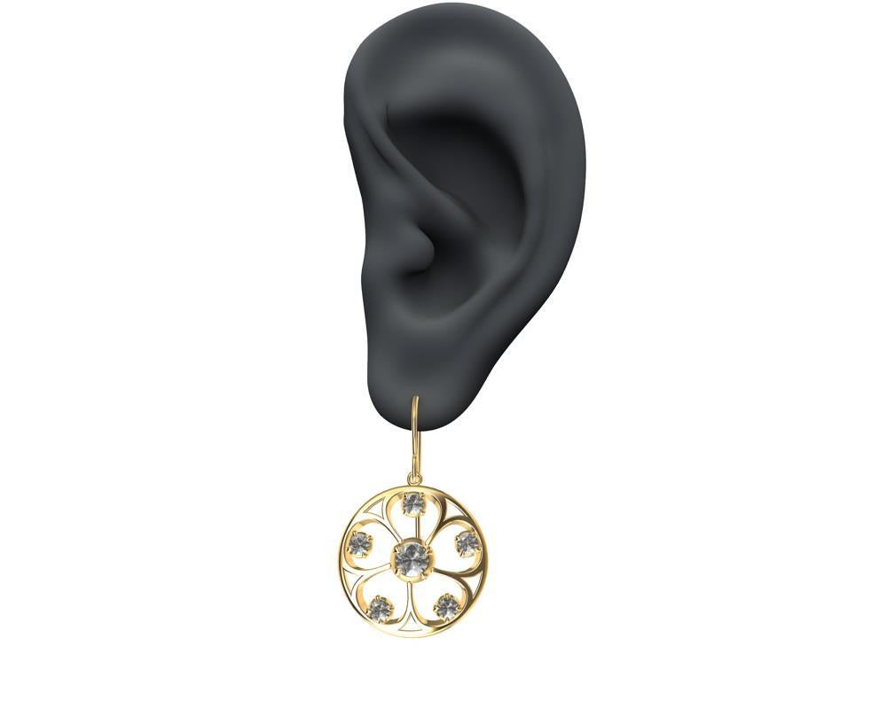 18 Karat Yellow Gold GIA Diamond 5 Petal  Flower Earrings, From an early Arabesque style coming from circles. 1.02 carats total wt. H color vs1 . Matte  or polished finished. 