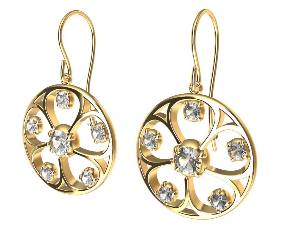 Contemporary 18 Karat Yellow Gold GIA Diamond 5 Petal Flower Earrings For Sale