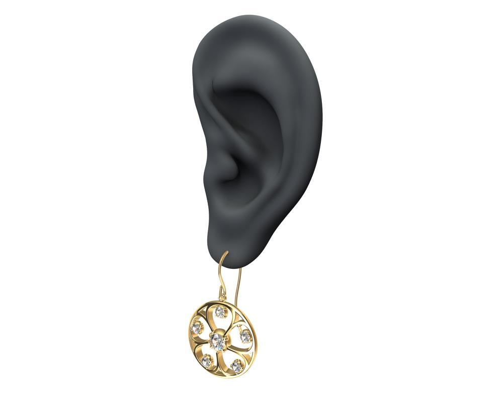 18 Karat Yellow Gold GIA Diamond 5 Petal Flower Earrings In New Condition For Sale In New York, NY