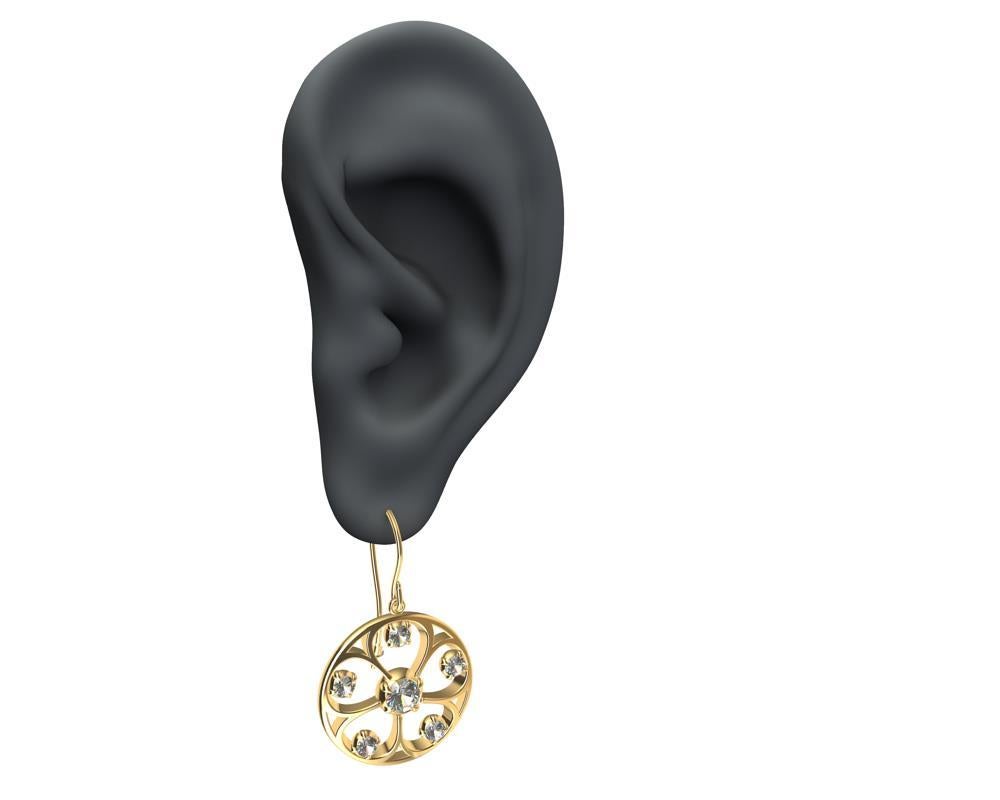 Women's or Men's 18 Karat Yellow Gold GIA Diamond 5 Petal Flower Earrings For Sale