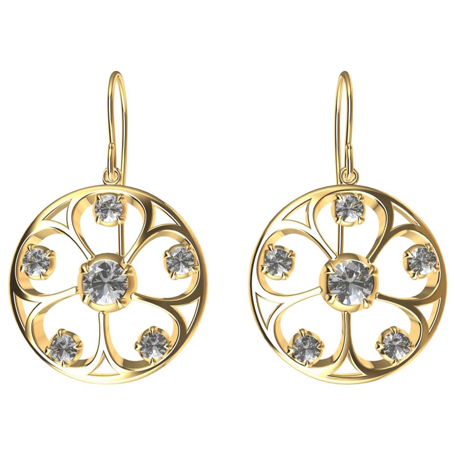 18 Karat Yellow Gold GIA Diamond 5 Petal Flower Earrings For Sale