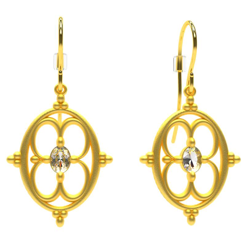 18 Karat Yellow Gold GIA Diamond Arabesque Earrings