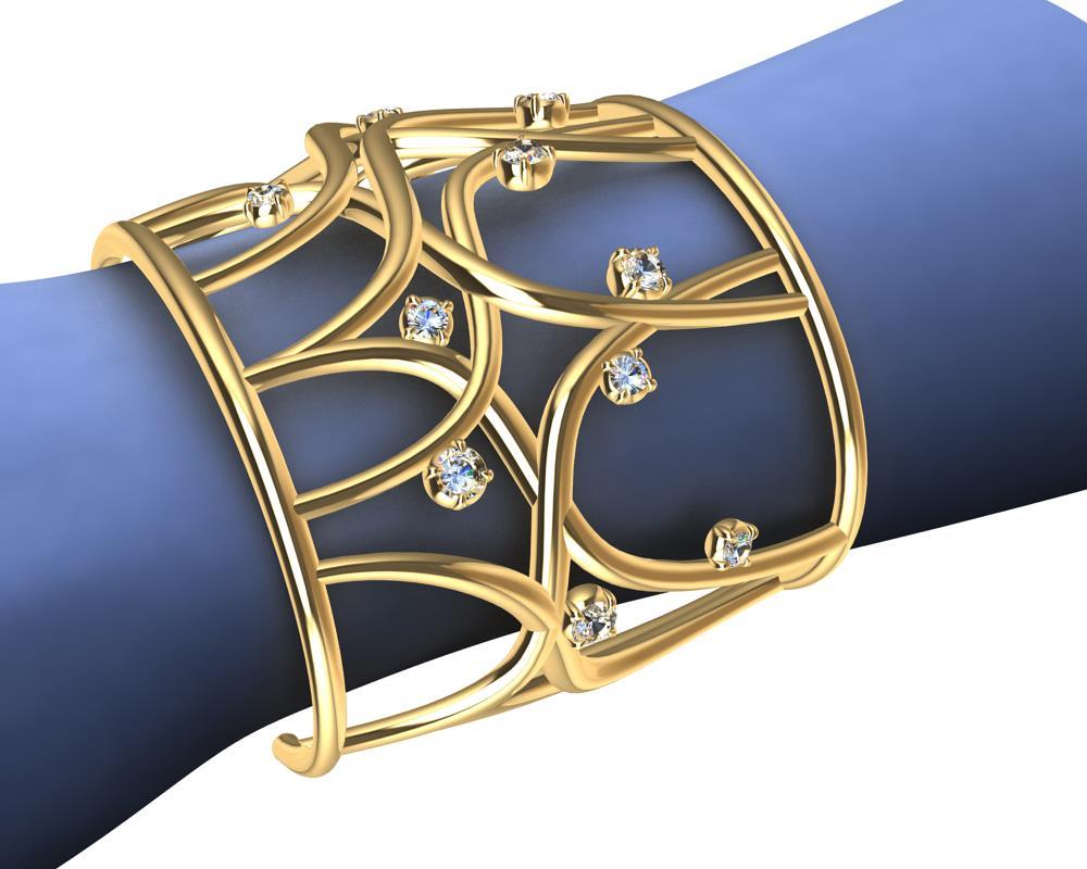 Bracelet manchette en or jaune 18 carats avec diamants GIA Neuf - En vente à New York, NY