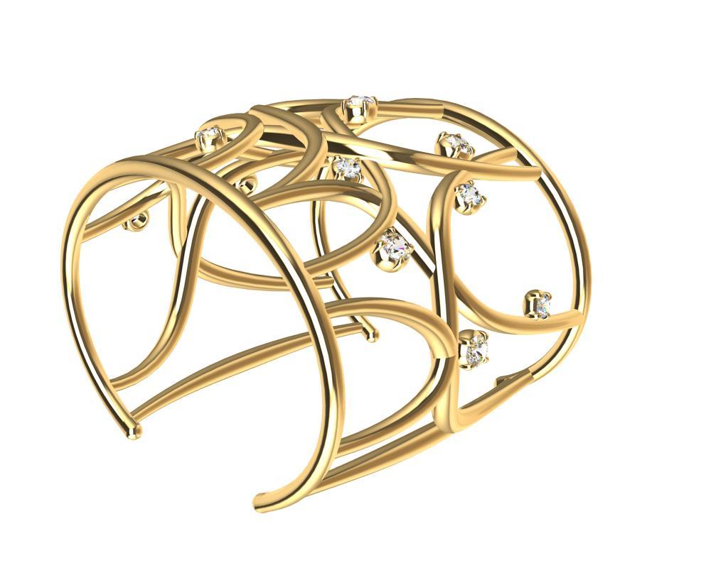 Manschettenarmband aus 18 Karat Gelbgold mit GIA-Diamant Damen im Angebot