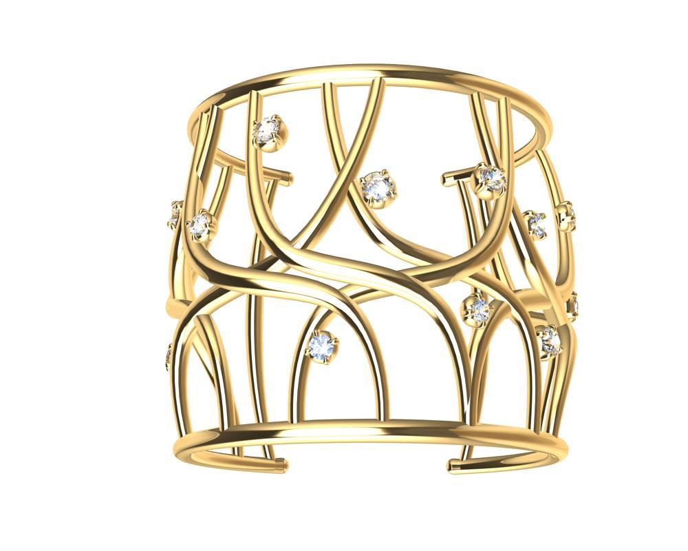Bracelet manchette en or jaune 18 carats avec diamants GIA en vente 1
