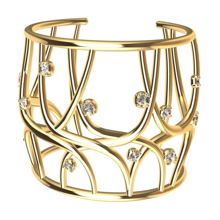Manschettenarmband aus 18 Karat Gelbgold mit GIA-Diamant im Angebot