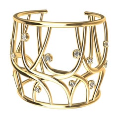 18 Karat Yellow Gold GIA Diamond Cuff Bracelet