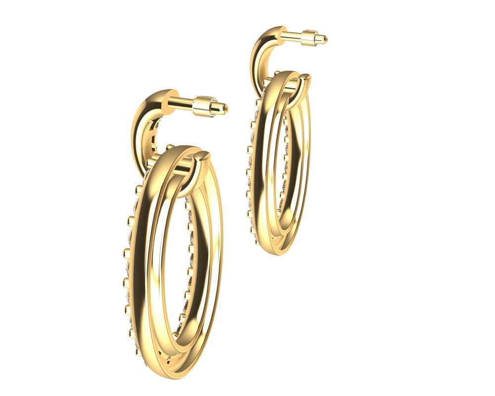 Women's or Men's 18 Karat Yellow Gold Diamond Dangle Earrings For Sale