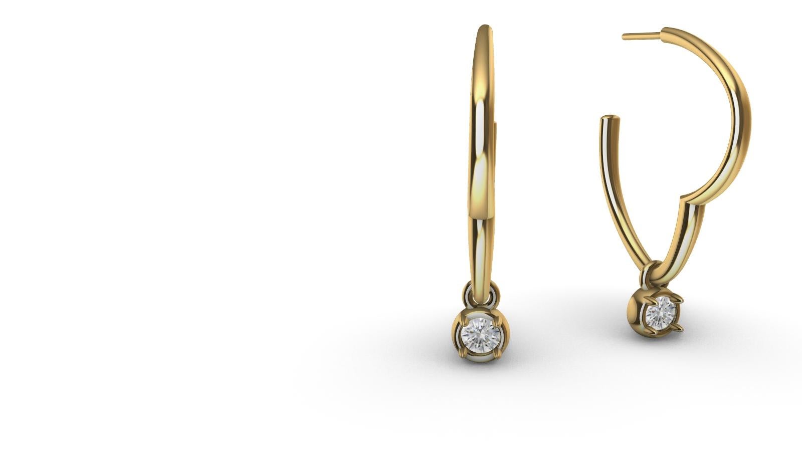 Contemporary 18 Karat Yellow Gold GIA Diamond Dangle Hoop Earrings For Sale