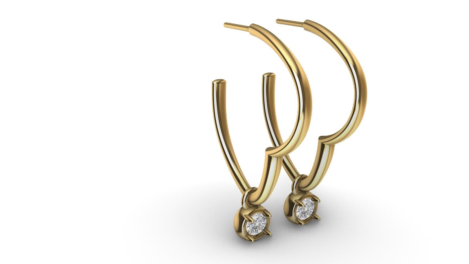 Round Cut 18 Karat Yellow Gold GIA Diamond Dangle Hoop Earrings For Sale