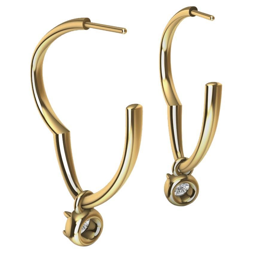 18 Karat Yellow Gold GIA Diamond Dangle Hoop Earrings In New Condition For Sale In New York, NY