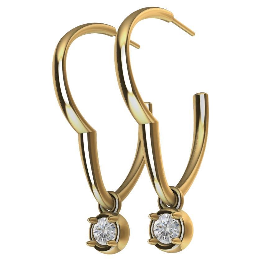 18 Karat Yellow Gold GIA Diamond Dangle Hoop Earrings For Sale