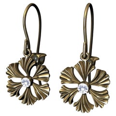 18 Karat Yellow Gold Micron Plated GIA Diamond Fan Flower Earrings