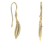 18 Karat Yellow Gold GIA Diamond Feather Earrings