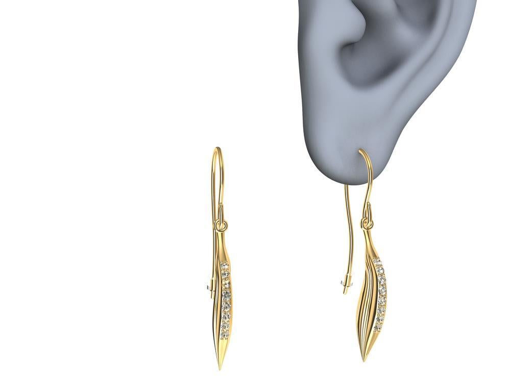 Contemporain Boucles d'oreilles plume en or jaune 18 carats avec diamants GIA en vente