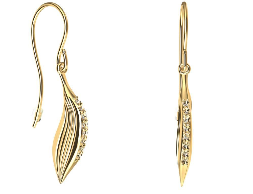 Boucles d'oreilles plume en or jaune 18 carats avec diamants GIA Neuf - En vente à New York, NY