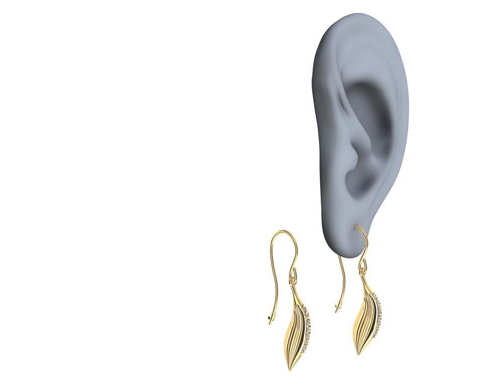 Boucles d'oreilles plume en or jaune 18 carats avec diamants GIA Pour femmes en vente